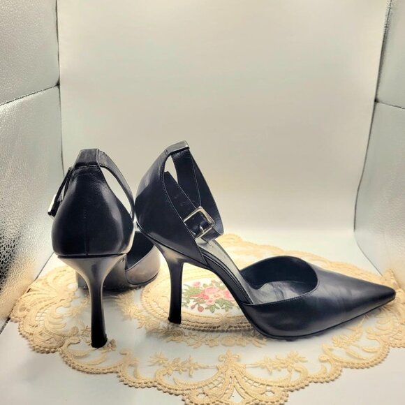 Nine West Clyde Black Leather 9M Ankle Strap D'orsay Pump - Picture 2 of 6